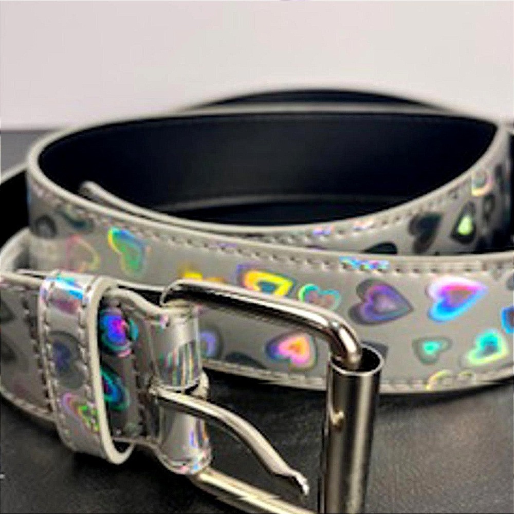 Retro Y2K Holographic Hearts Belt Size L waist‎ 35-38 in